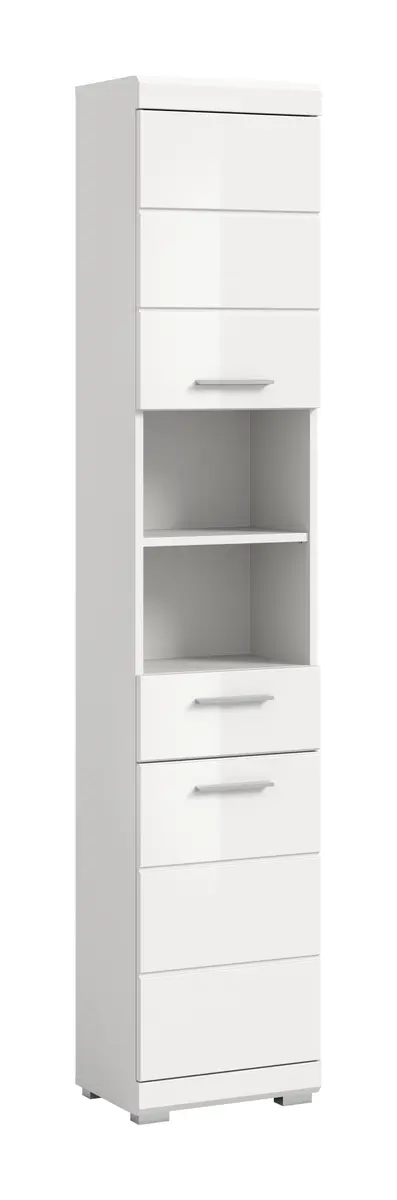 Hochschrank - B ca. 37 cm, Weiß, Weiß Hochglanz