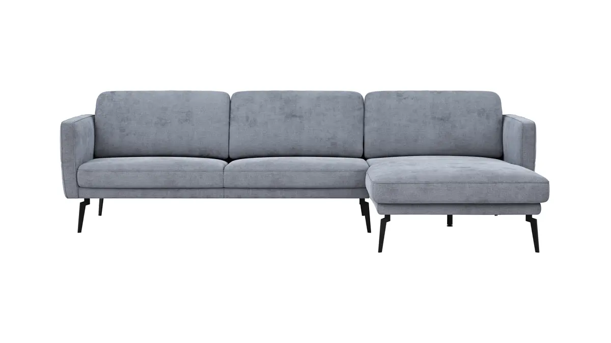 Ecksofa Estrela - 2,5-Sitzer mit Longchair rechts inkl. Rücken-/Armlehne/Sitztiefe verstellbar und Relaxfunktion (motorisch), Stoff, Grau