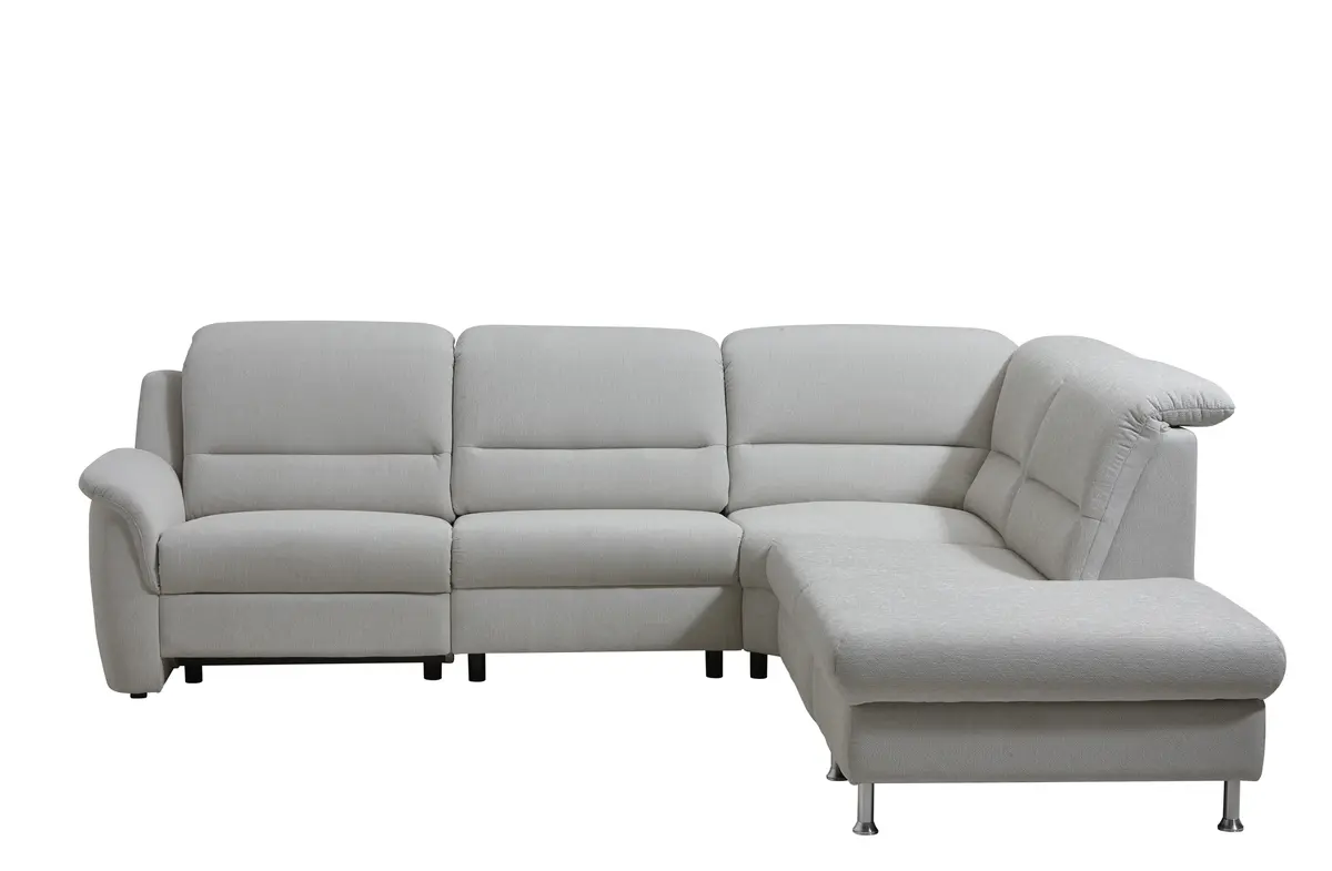 Ecksofa Cornella Plus - 2-Sitzer links mit Ecke und Abschlussteil rechts inkl. Relaxfunktion (motorisch), Kopfteilverstellung und Stauraum, Stoff, Creme