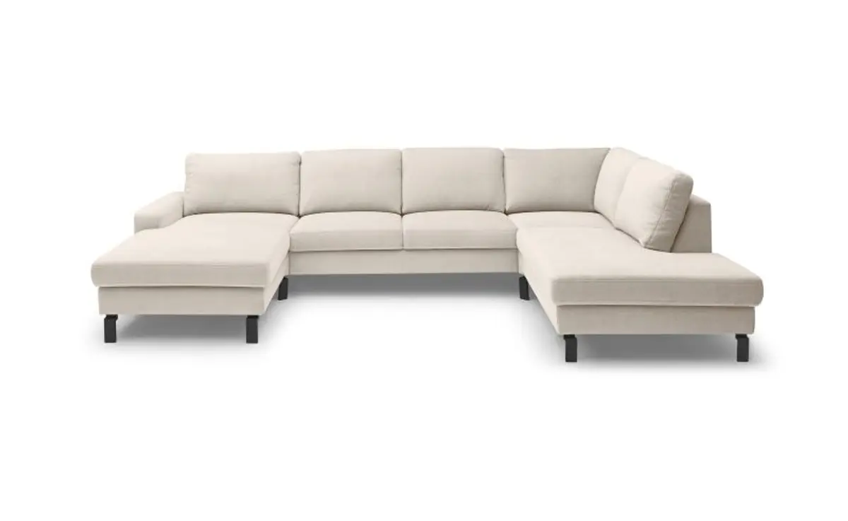 Wohnlandschaft CALM - Longchair links, 2-Sitzer, Ecke rechts, Stoff, Creme