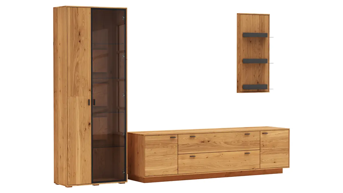 Wohnwand Fibra - Asteiche teilmassiv, natur, geölt