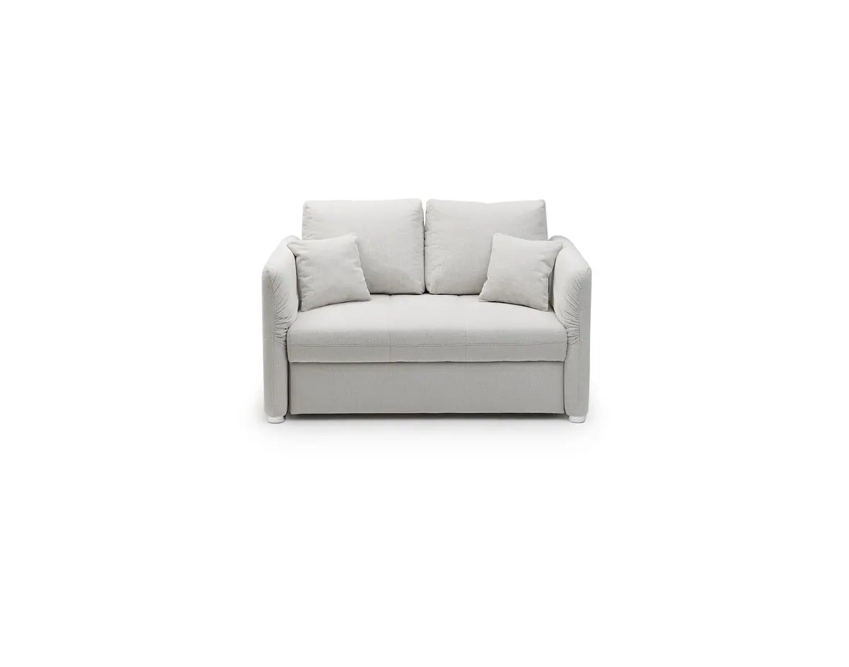 Sofa JORDEN - 1,5-Sitzer inkl. Schlaffunktion mit Bettkasten, verstellbare Armlehnen, Stoff, Beige