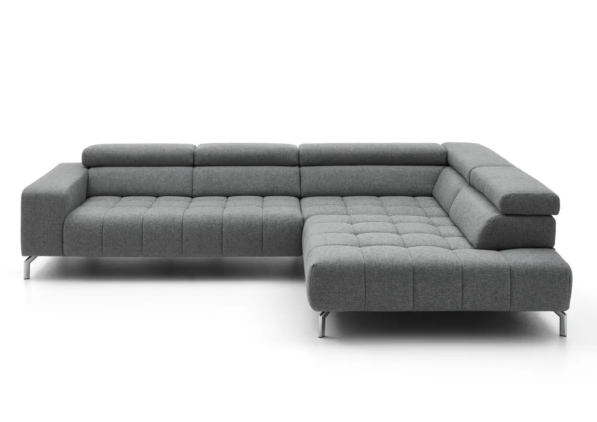 Ecksofa - 2,5-Sitzer mit Ecke rechts, Kopfteil verstellbar, Stoff, Grau