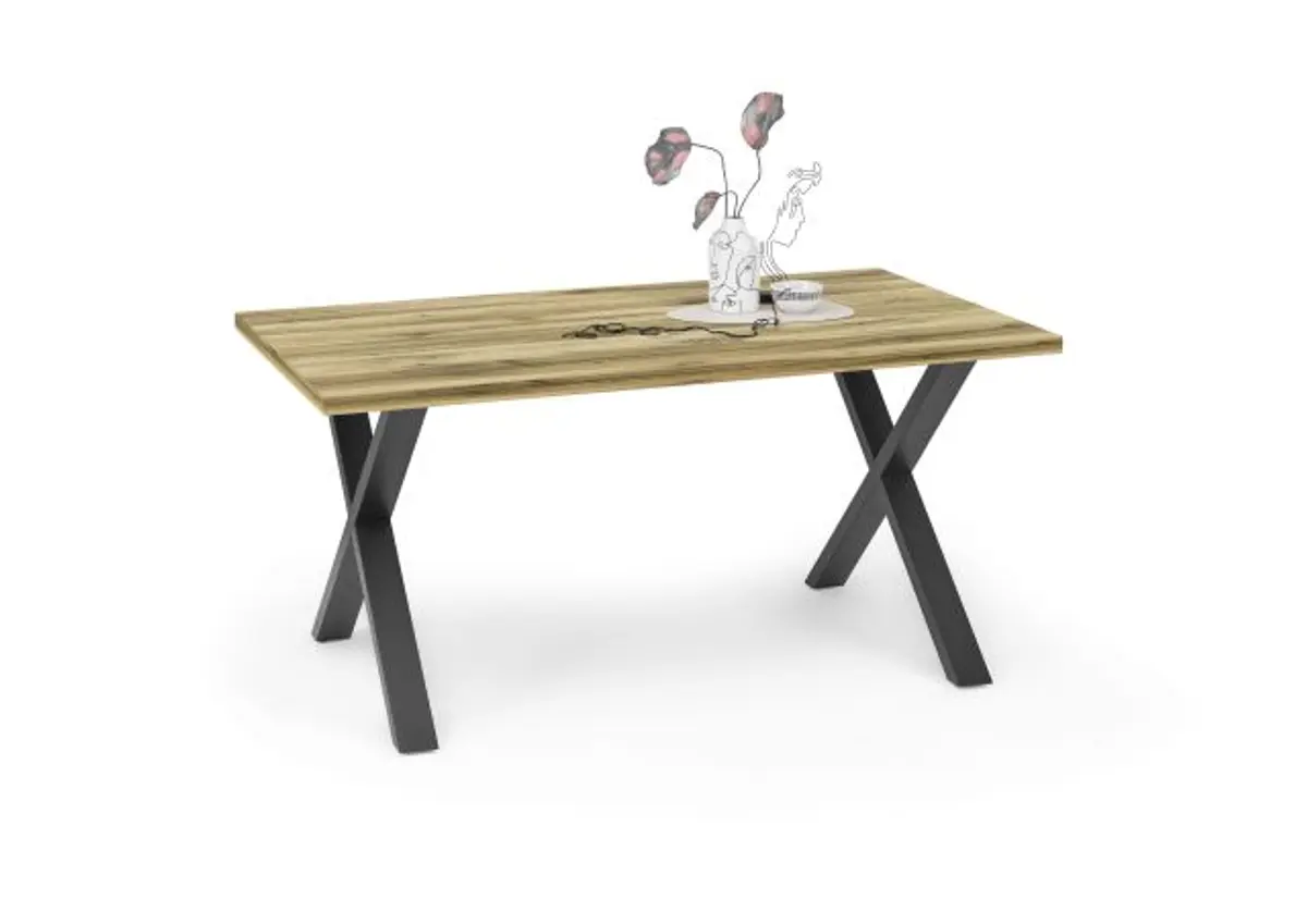 Esstisch - LB ca. 160x90 cm, Plankeneiche, Schwarz