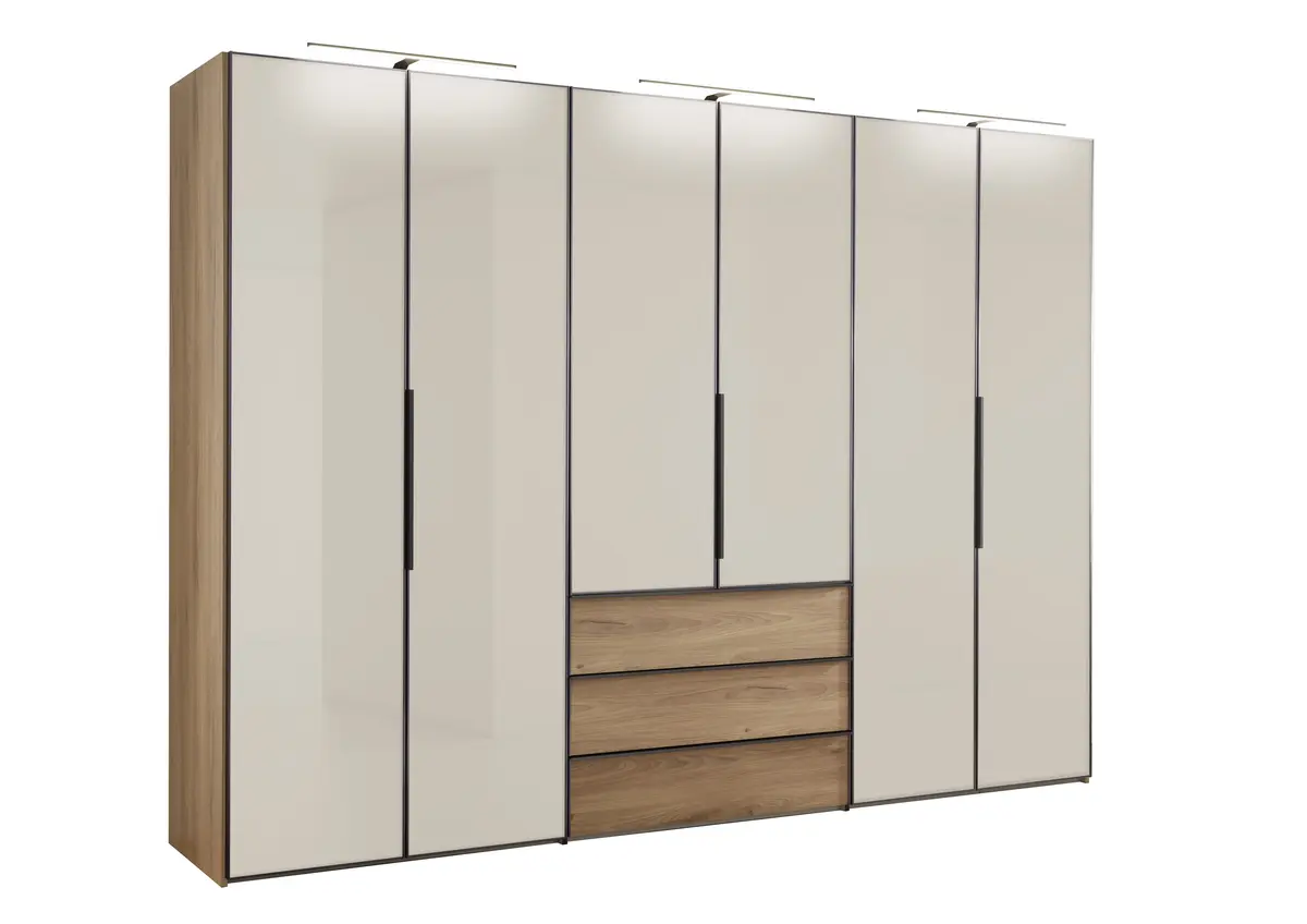 Drehtürenschrank - B. ca. 298 cm, Sandglas, Eiche Dekor