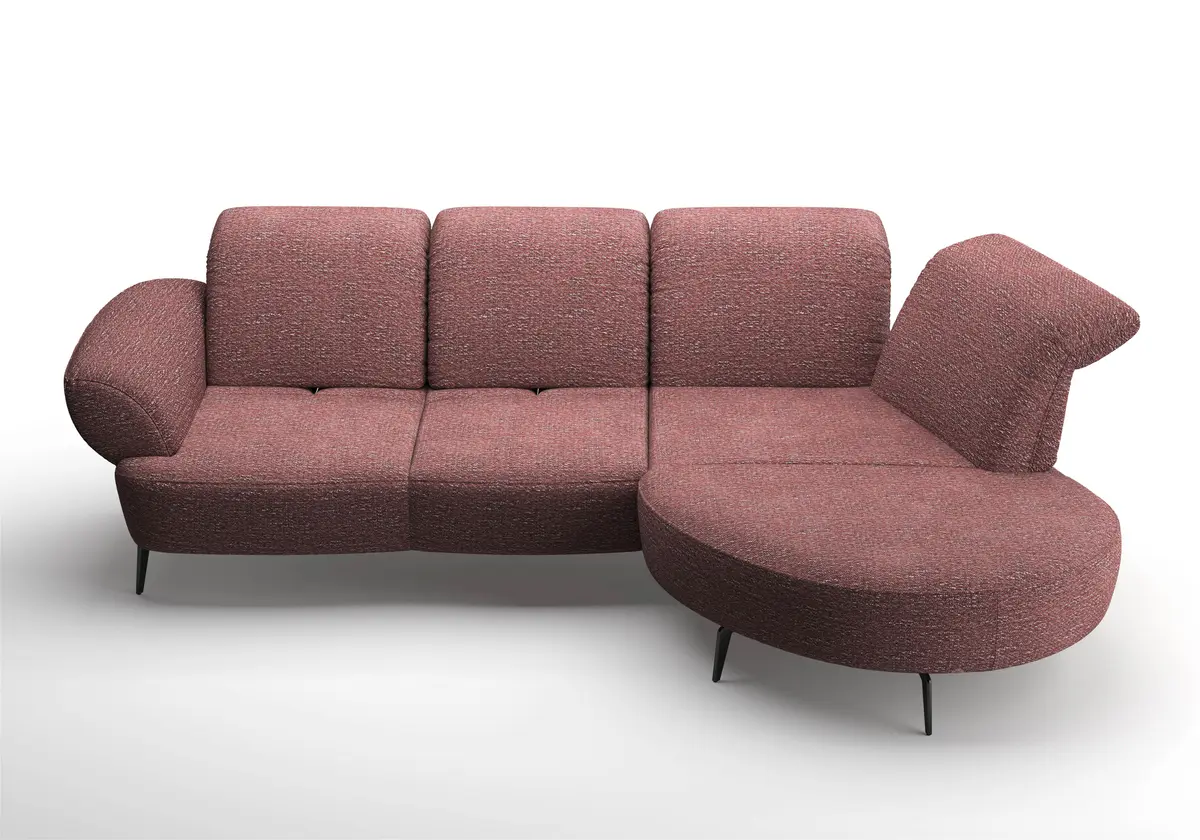 Ecksofa - Sofa 2-sitzig mit Longchair rechts, Stoff, Aubergine