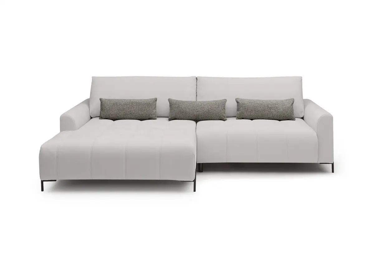 Ecksofa - Longchair links mit 2-Sitzer, Sitztiefe verstellbar motorisch, Stoff, Silbergrau