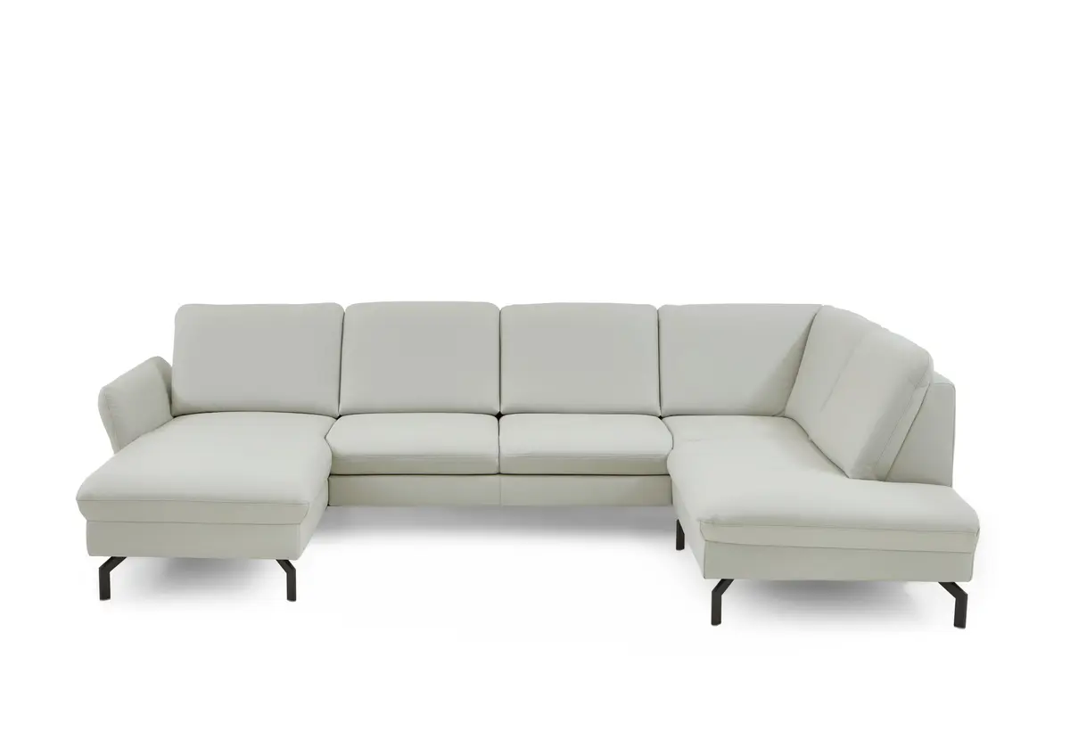 Wohnlandschaft - Longchair links mit 2,5-Sitzer und Ecke rechts, Leder, Silbergrau