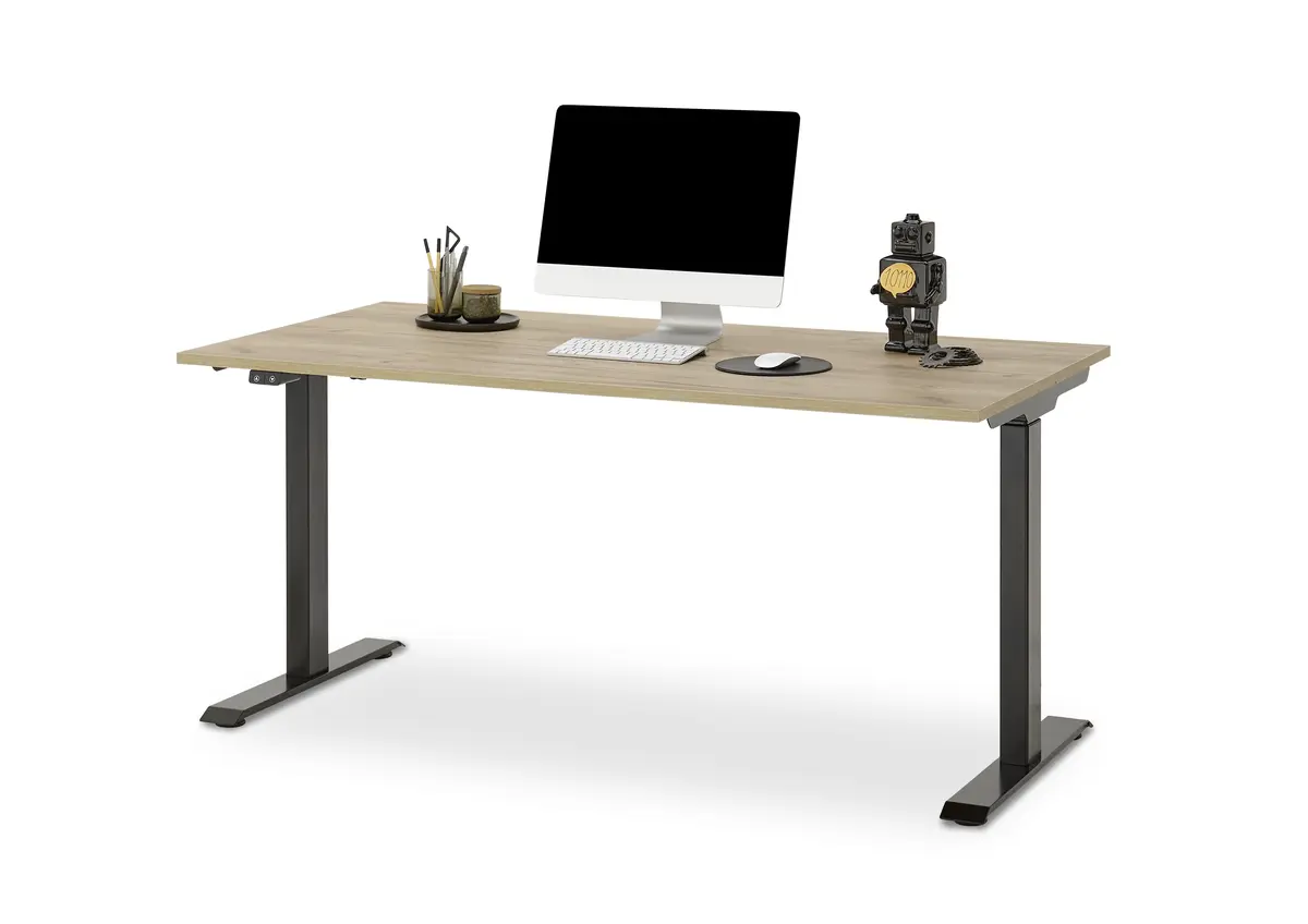Schreibtisch GELI - höhenverstellbar, LB ca. 160x80 cm, Eiche Nachbildung, Schwarz