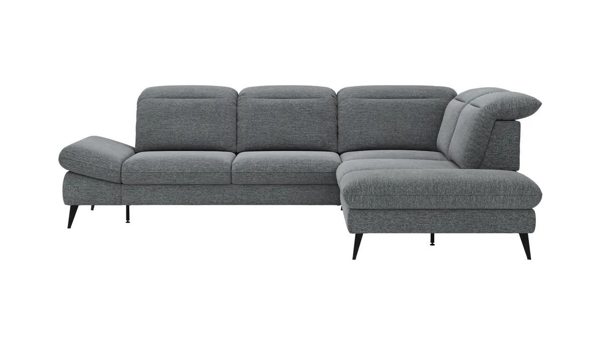Ecksofa Alegria - 2,5-Sitzer mit Ecke rechts inkl. Schlaffunktion und Kopfteil/ Armteil/ Sitztiefe verstellbar, Stoff, Graublau