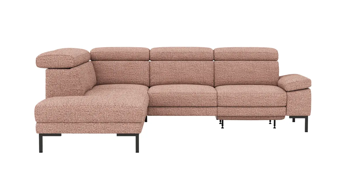 Ecksofa Hudson - Ecke links mit 2,5-Sitzer, inkl. Kopfteil/Armlehne verstellbar und Sitzvorzug/Relaxfunktion (motorisch), Stoff, Kupfer