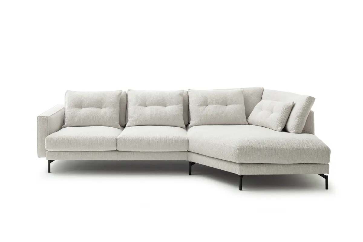 Trapezsofa Anesa - 2-Sitzer, Ecke rechts, Cord-Boucle, Creme