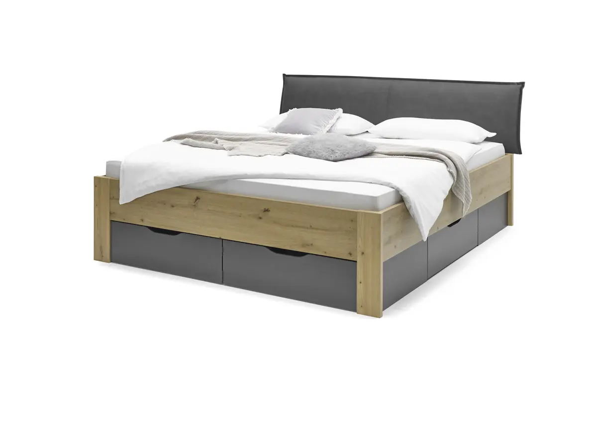 Bettanlage ROMED- Liegefläche ca. 180x200 cm, Eiche Dekor, Dunkelgrau