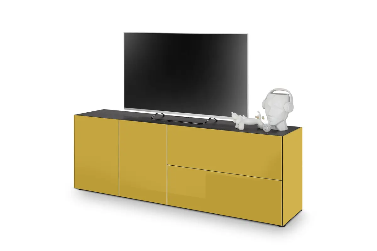 Lowboard - B ca. 181 cm, Goldgelb, Keramikoptik