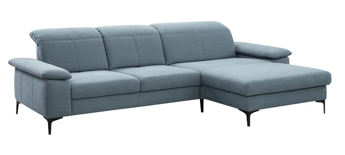 Polstergarnitur EM Brüssel - 2,5-Sitzer mit Longchair rechts inkl. Kopfteil und Sitztiefe verstellbar, Stoff, Petrol