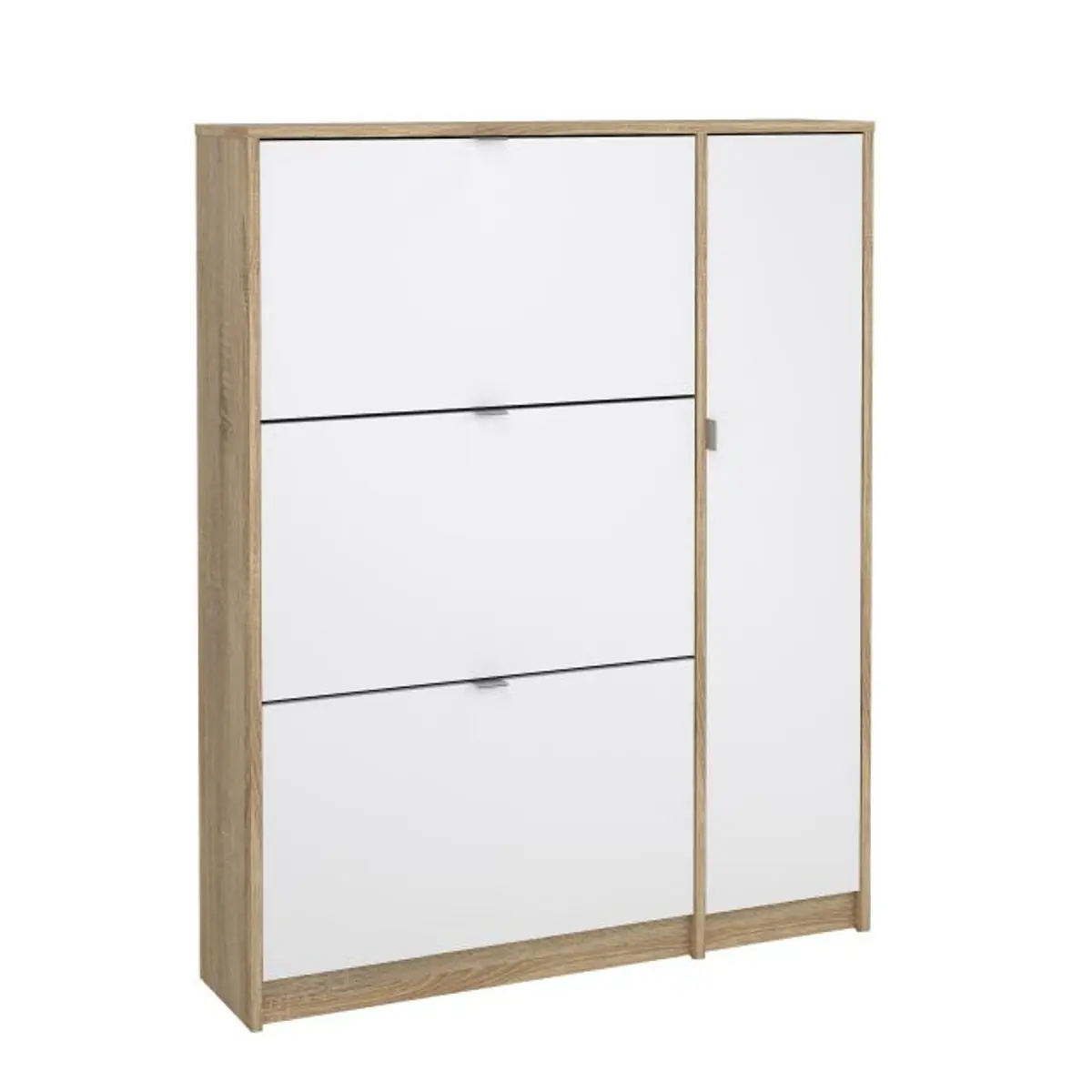 Schuhschrank - B ca. 99 cm, Eiche Struktur Nachbildung, Weiß Hochglanz