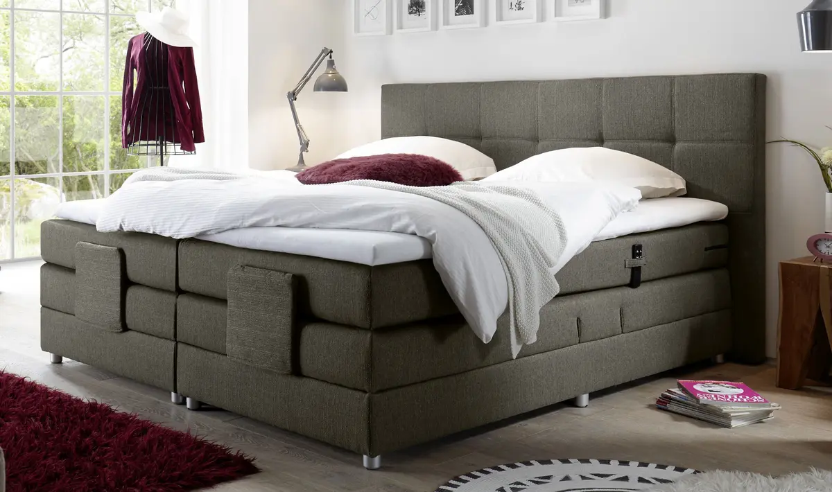 Boxspringbett- Liegefläche ca. 180x200 cm, Stoff Grau