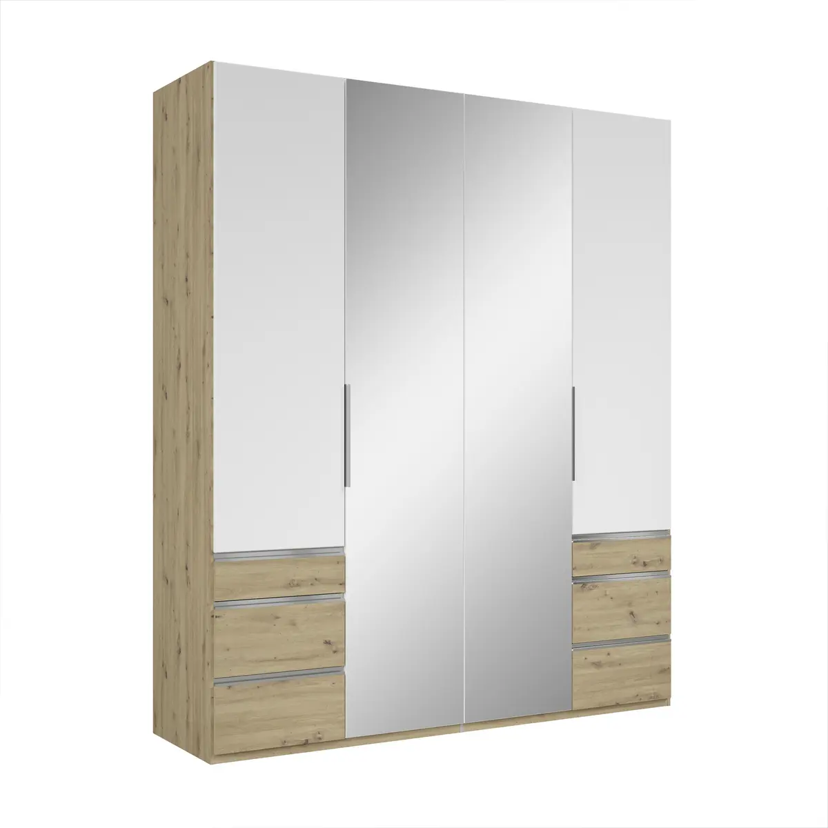 Drehtürenschrank- B ca. 200 cm, Eiche Dekor, Weiß, Spiegel