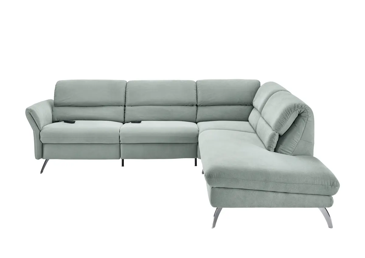 Ecksofa - 3-Sitzer mit Ecke rechts, Rückenlehne verstellbar, Stoff, Salbei