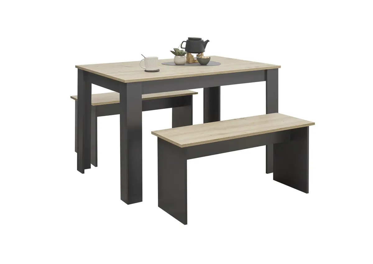 Esstischgruppe - Artisan Eiche Nachbildung, Anthrazit