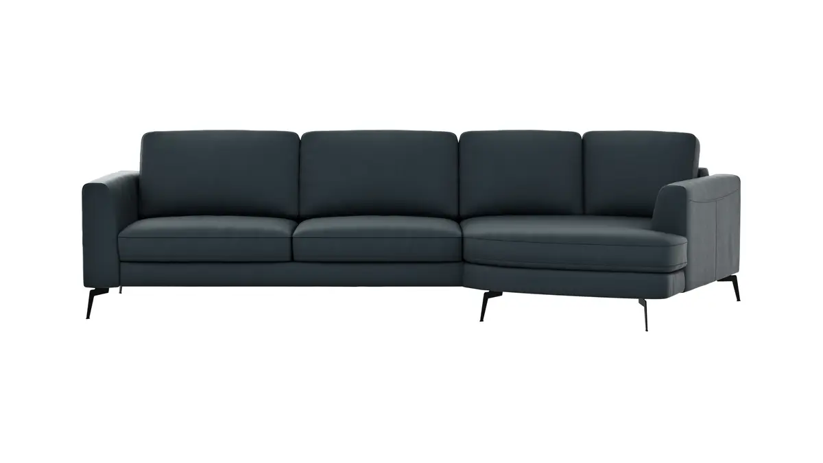 Ecksofa Oviedo - 2-Sitzer mit Ecke rechts, Leder, Dunkelblau