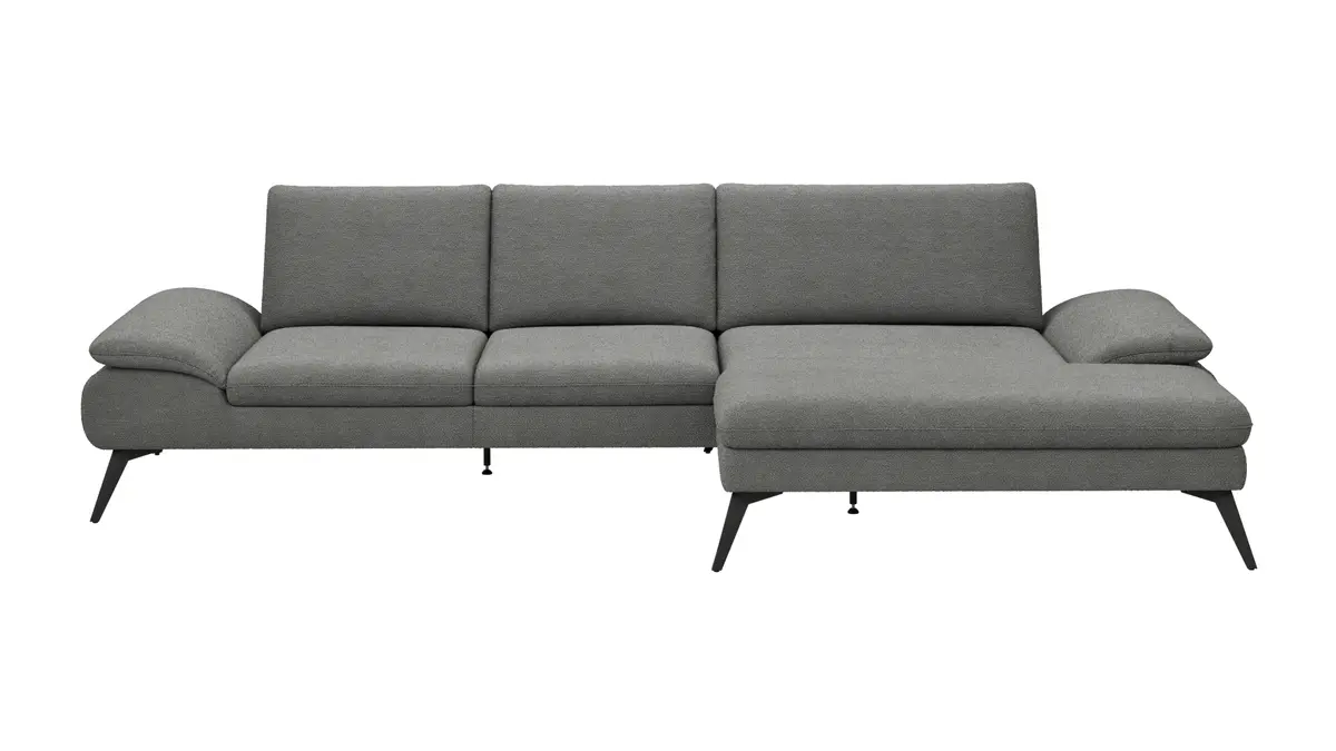 Ecksofa Collina - 2,5-Sitzer, Longchair rechts inkl. Sitztiefen- u. Armlehehnenverstellung, Stoff, Dunkelgrau