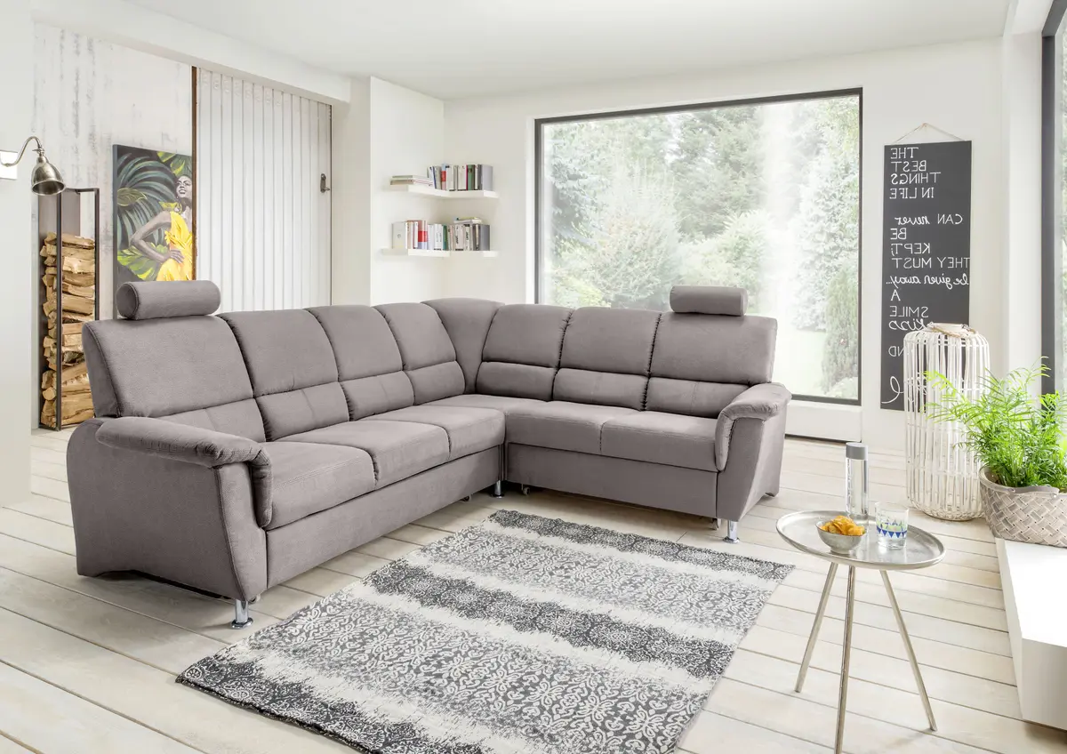 Polsterecke -  Schlaffunktion mit Bettkasten, 3-Sitzer, Ecke rechts, Dunkelgrau, Microfaser