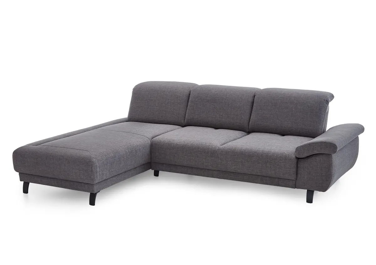 Ecksofa - Longchair links mit 2-Sitzer, Sitztiefe verstellbar, Stoff, Schiefergrau