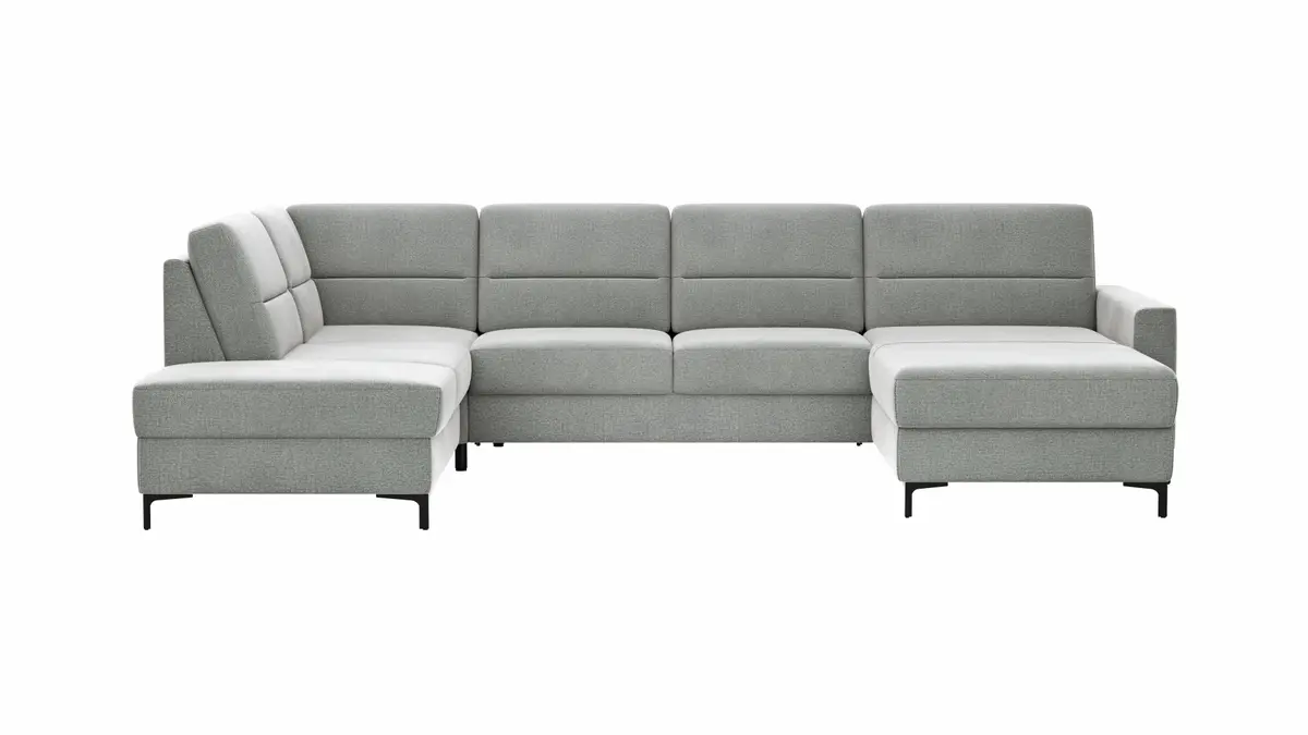 Wohnlandschaft Merlos H - Ecke links mit 2,5-Sitzer und Longchair rechts inkl. Relaxfunktion (motorisch), Stoff, Grau