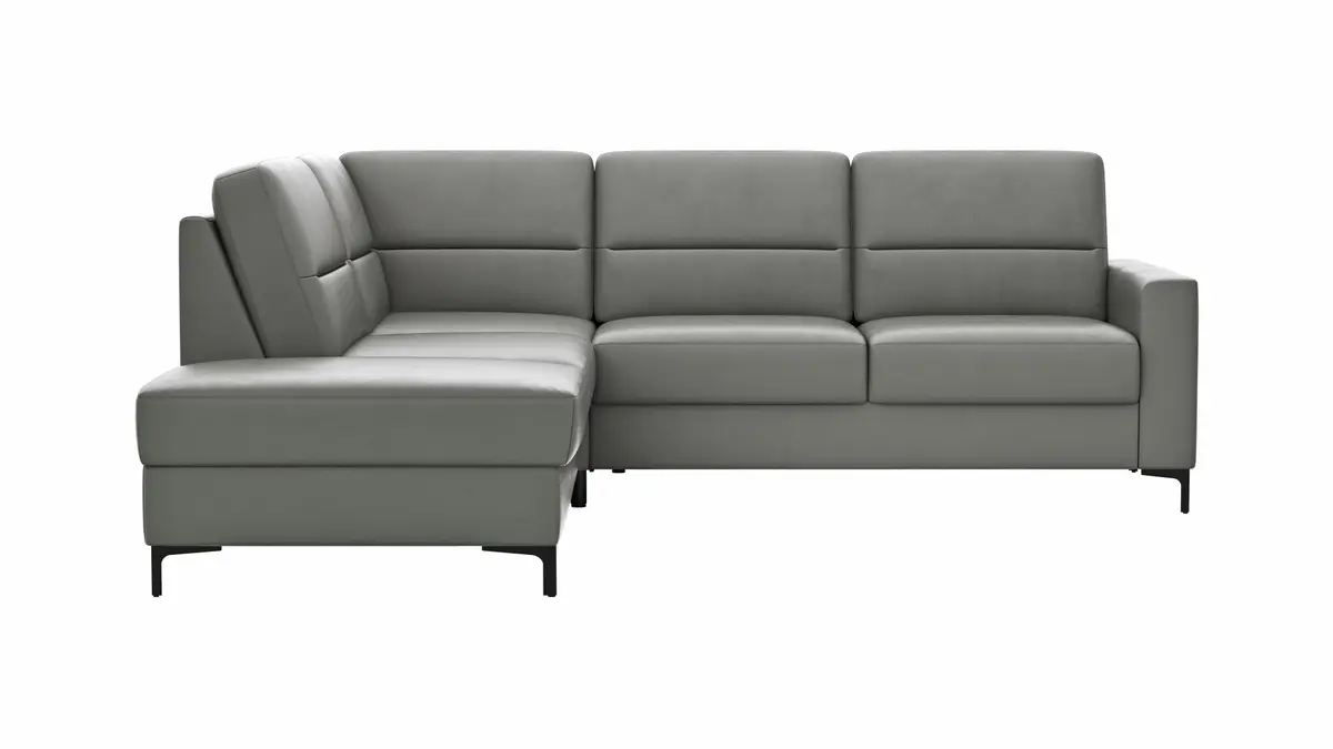 Ecksofa Merlos H. - Ecke links mit 2,5-Sitzer rechts, Leder, Graubraun