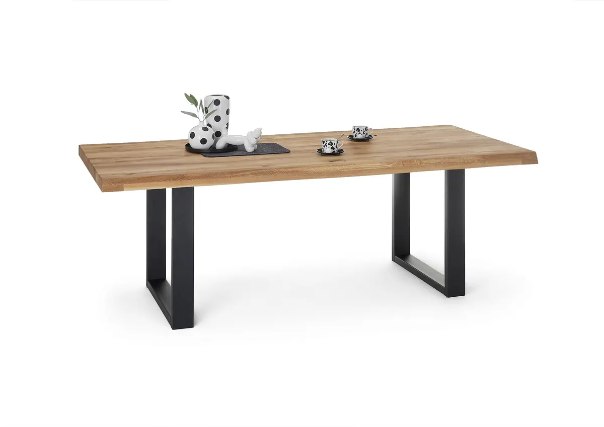 Esstisch - LB ca. 200x100 cm, Wildeiche massiv geölt, Baumkante, Schwarz