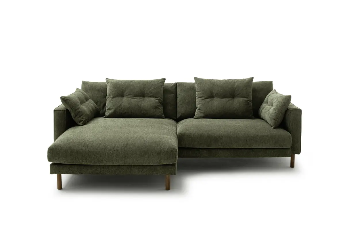 Ecksofa Anesa - Longchair links, 1,5-Sitzer, Stoff, Grün