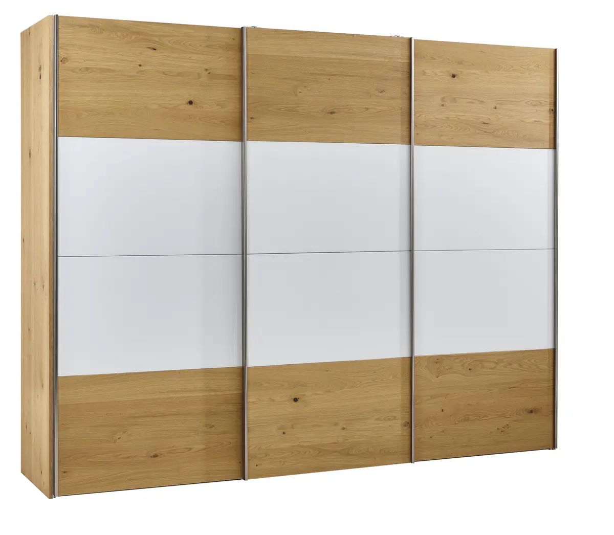 Schwebetürenschrank Colorado - BHT ca. 307x236x65 cm, Eichenfurniert mit Glass weiss