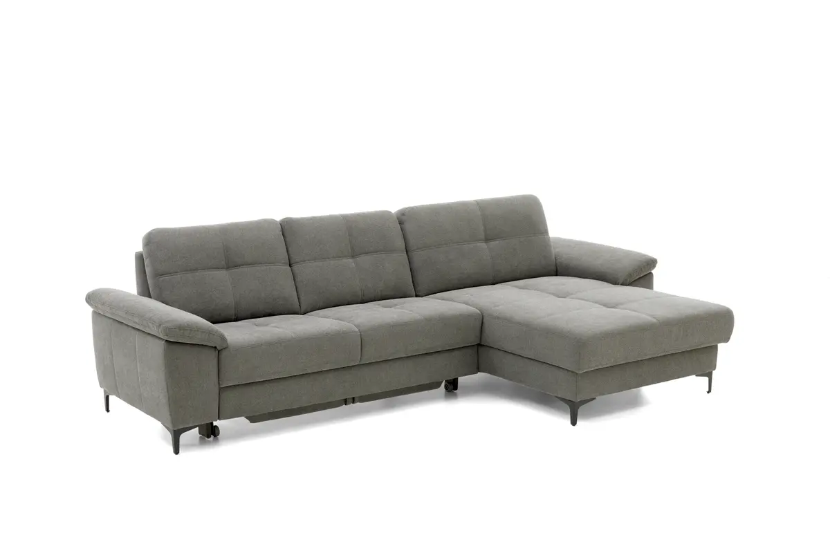 Ecksofa EM Amsterdam - 2,5-Sitzer mit Longchair rechts, Stoff, Eisengrau
