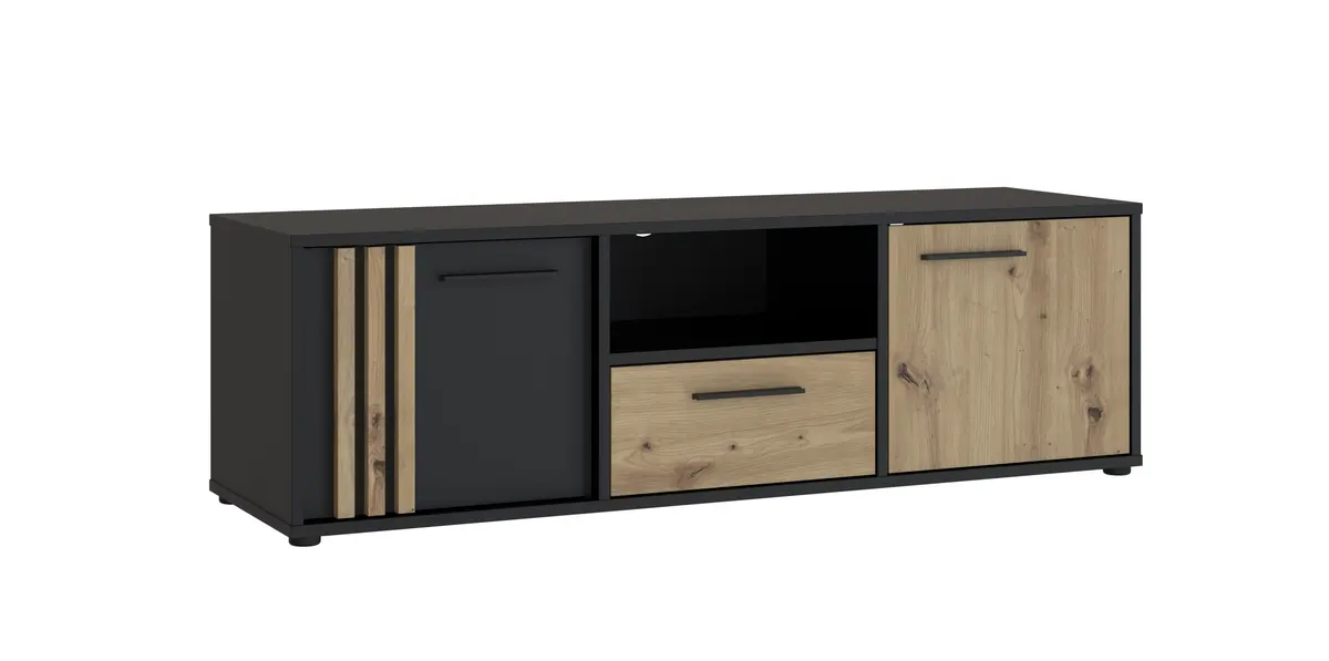TV-Board FLORISS- Schwarz, Eiche Dekor