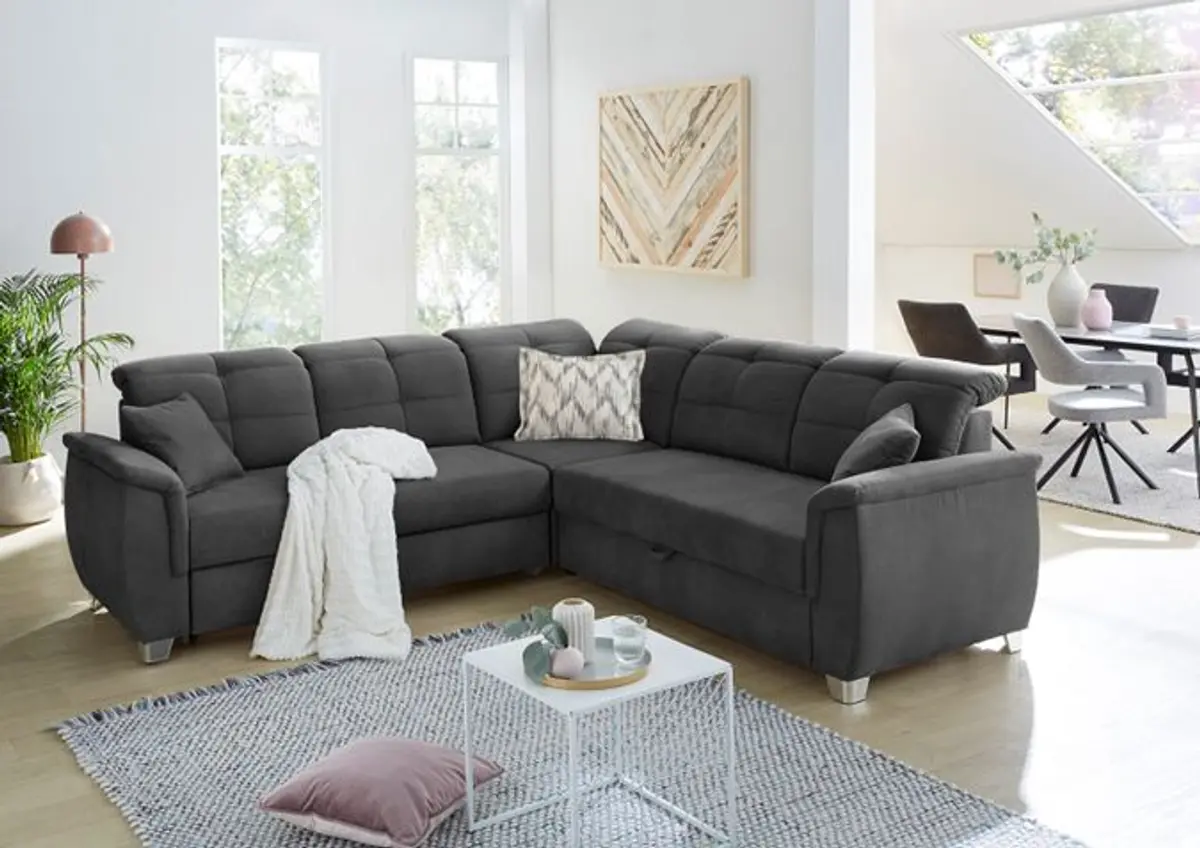 Ecksofa - 2-Sitzer, Ecke rechts, Stoff, Dunkelgrau
