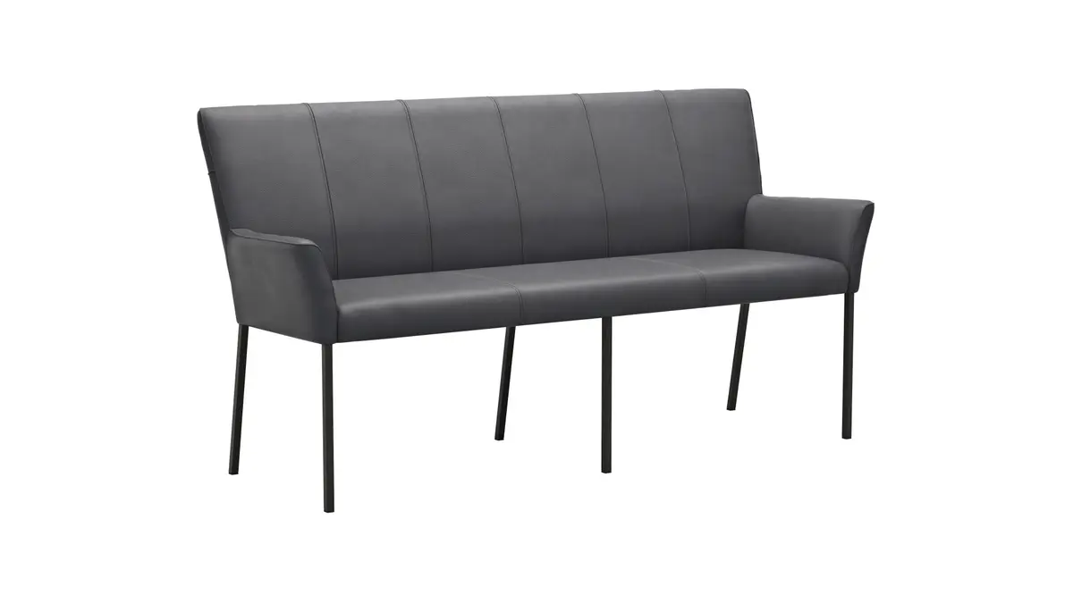 Bank Edmonton - Breite ca. 180 cm, Leder, Anthrazit