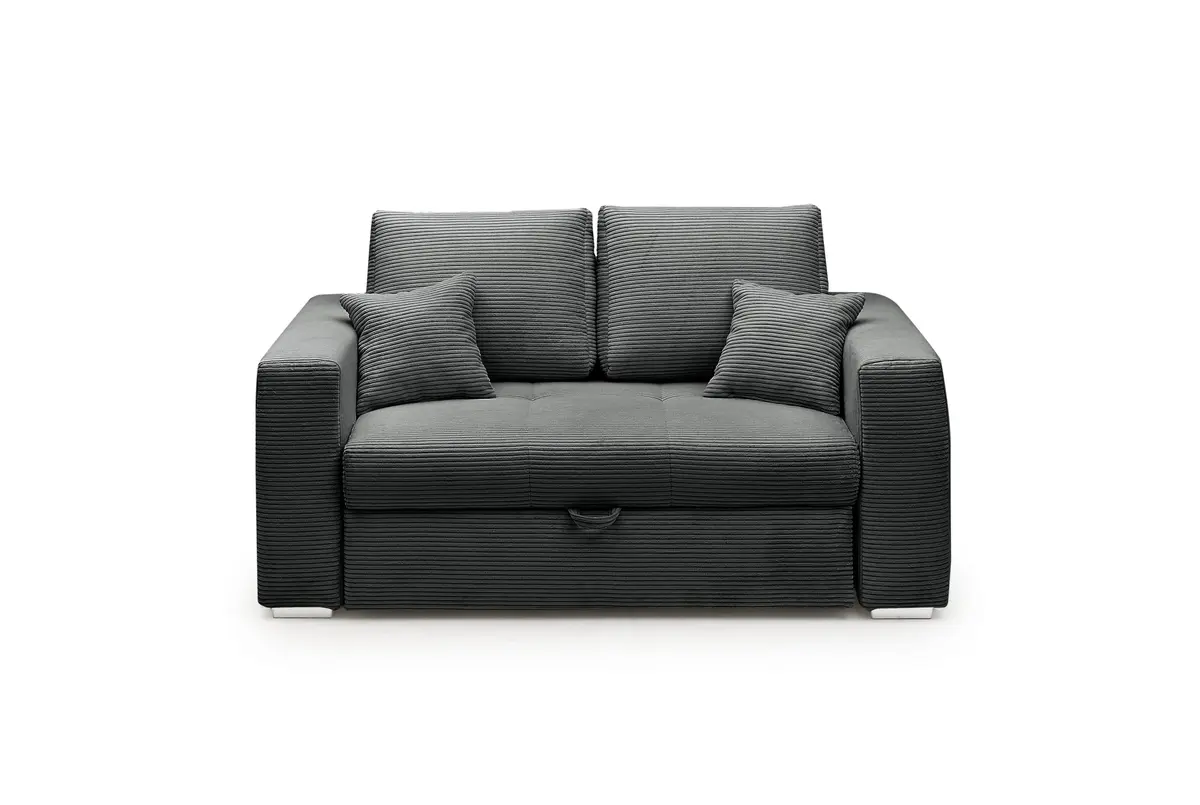  Sofa JORDEN 2 - 2-Sitzer inkl. Schlaffunktion mit Bettkasten, Cord, Dunkelgrau