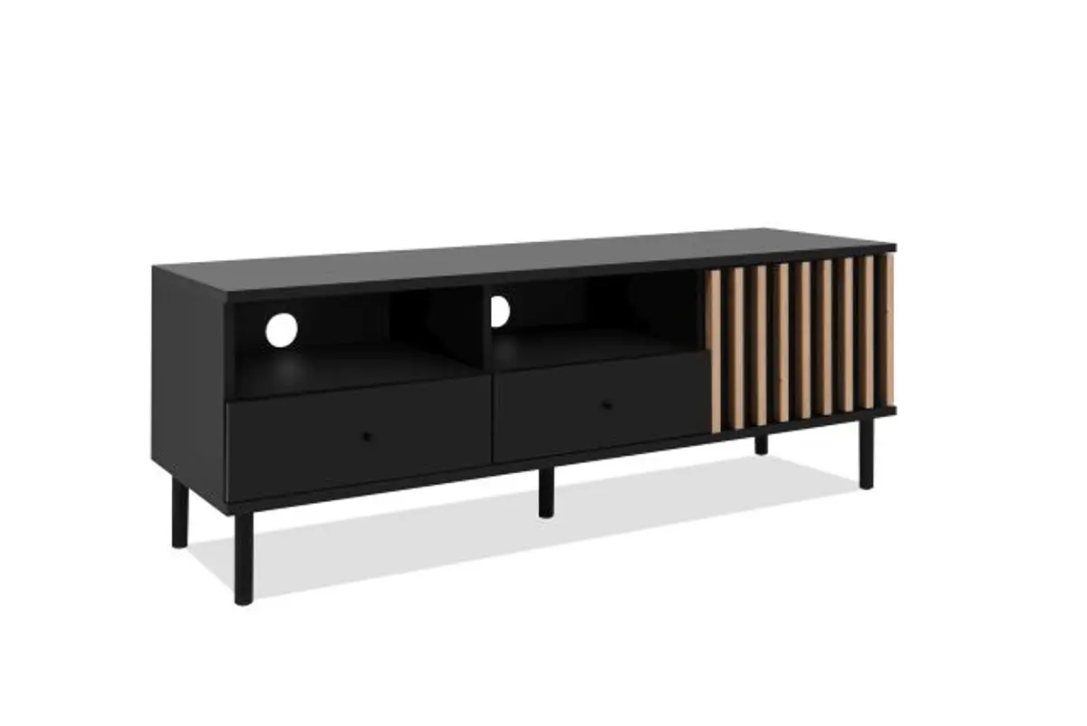 TV-Lowboard - B ca. 138 cm, Schwarz, Artisan Eiche Nachbildung