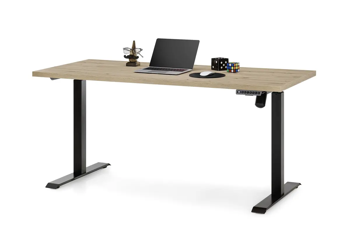 Schreibtisch - höhenverstellbar, LB ca. 160x70 cm, Eiche Nachbildung, Schwarz