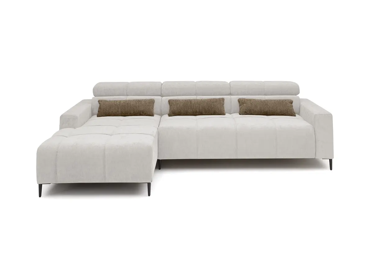 Ecksofa - Longchair links mit 2-Sizer, Sitztiefe verstellbar motorisch/Kopfteil verstellbar, Stoff, Sand