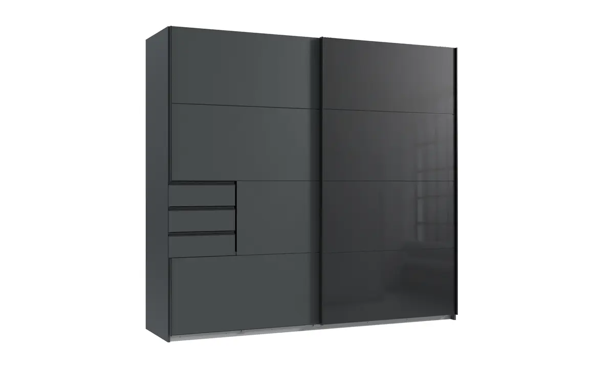 Schwebetürenschrank- B ca. 225 cm, Graphit, Glas, Schwarz