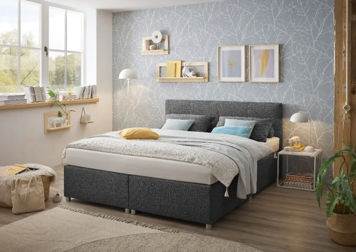 Boxspringbett - Liegefläche ca. 180x200 cm, Stoff, Anthrazit