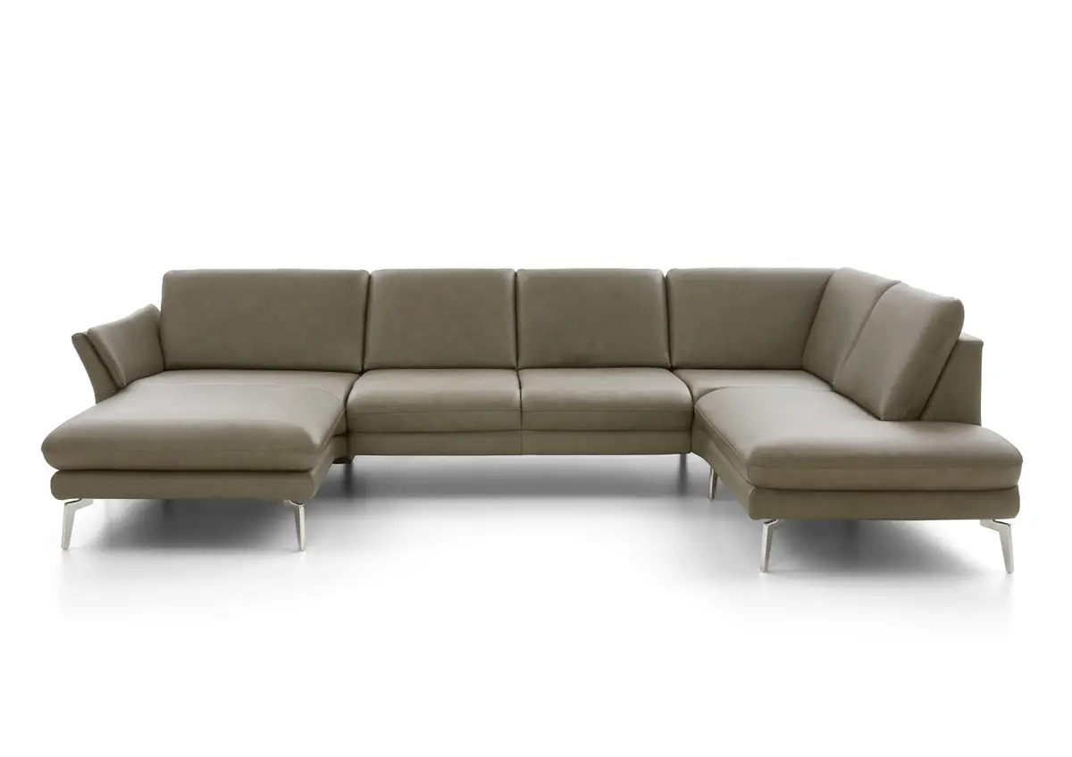 Wohnlandschaft - Longchair links mit 2,5-Sitzer und Ecke rechts, Leder, Dunkelgrau