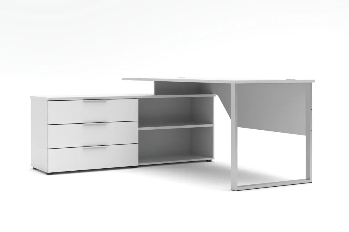 Winkelschreibtisch - LB ca. 180x160 cm, Weiß, Silberfarben