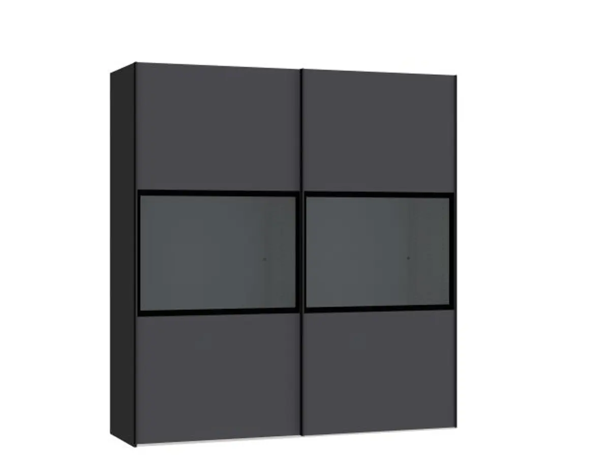 Schwebetürenschrank JOIN IT- B ca. 202 cm, Schwarz, Anthrazit, Glas, Dunkel