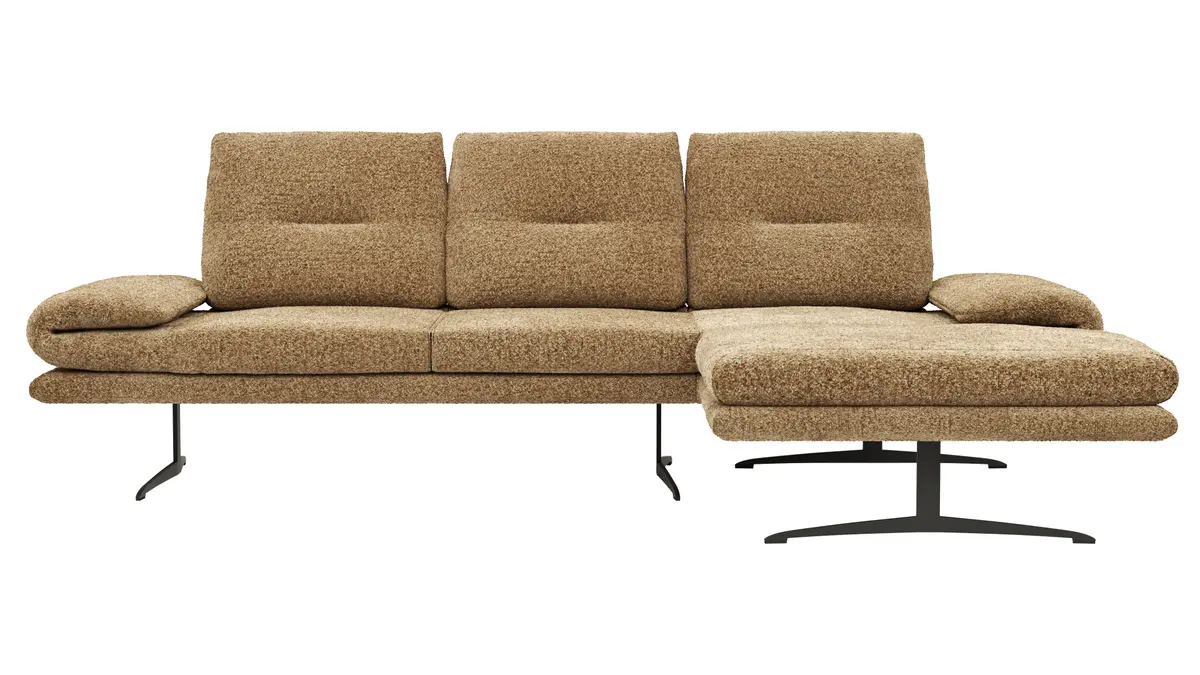 Ecksofa Lucero 2.0 - 2-Sitzer mit Longchair rechts inkl. Rückenlehne verstellbar, Stoff, Cognac