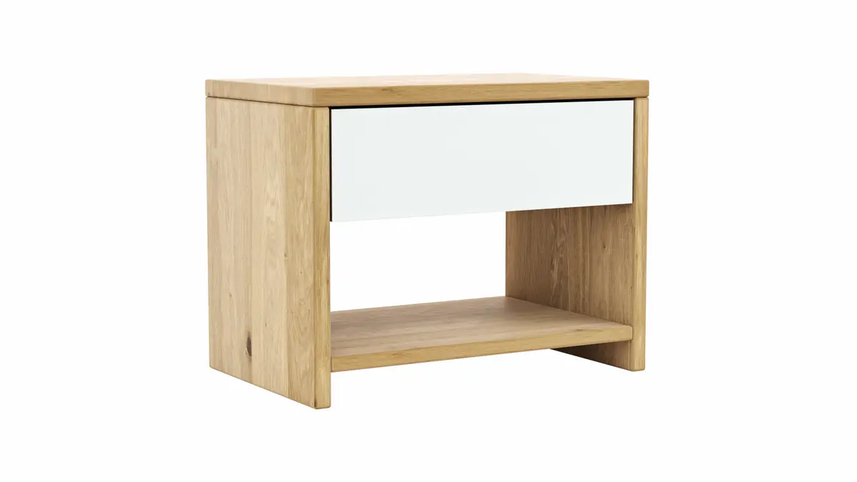 Nachtkommode New Jersey - Wildeiche massiv geölt, Weißglas matt