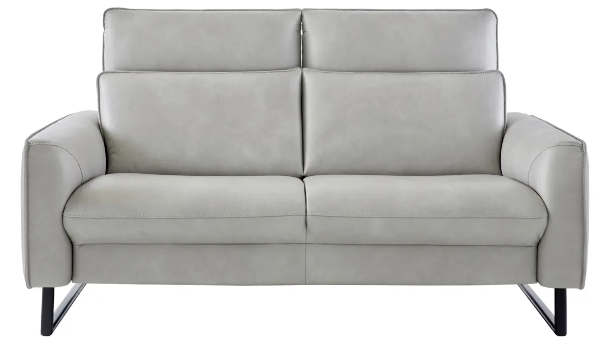 Sofa Avela - 2-Sitzer inkl. Kopfteil verstellbar, Leder, Steingrau