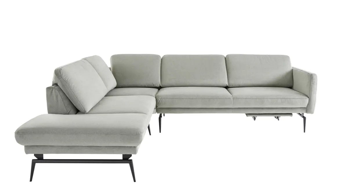 Ecksofa Estrela - Ecke links mit 2,5-Sitzer inkl. Rücken-/Armlehne verstellbar und Fußteil motortisch, Stoff, Schlammgrün